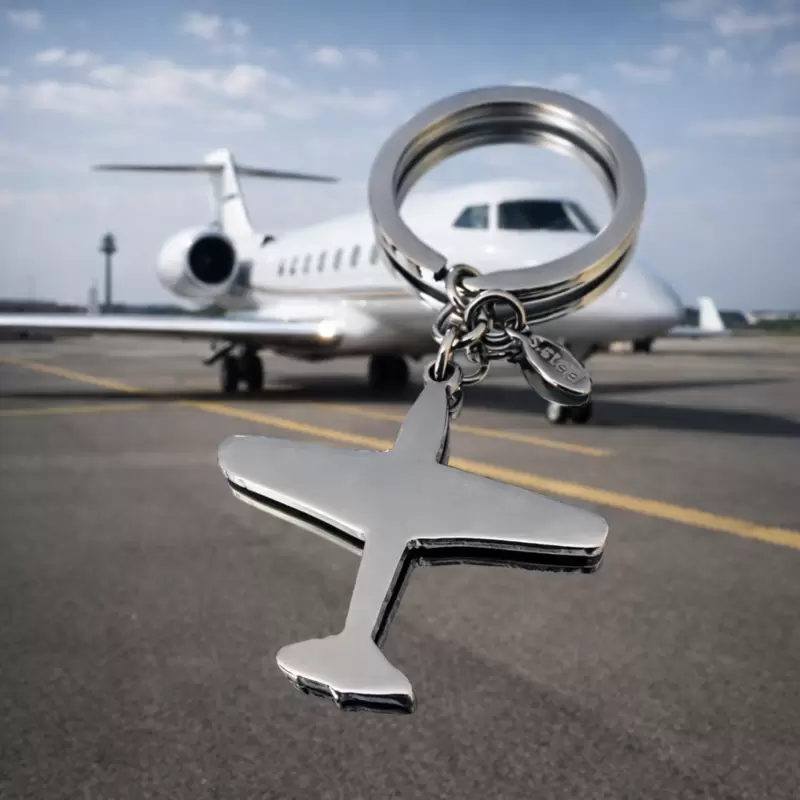 Portachiavi &ldquo;Private Jet&rdquo; con aereo in acciaio personalizzabile