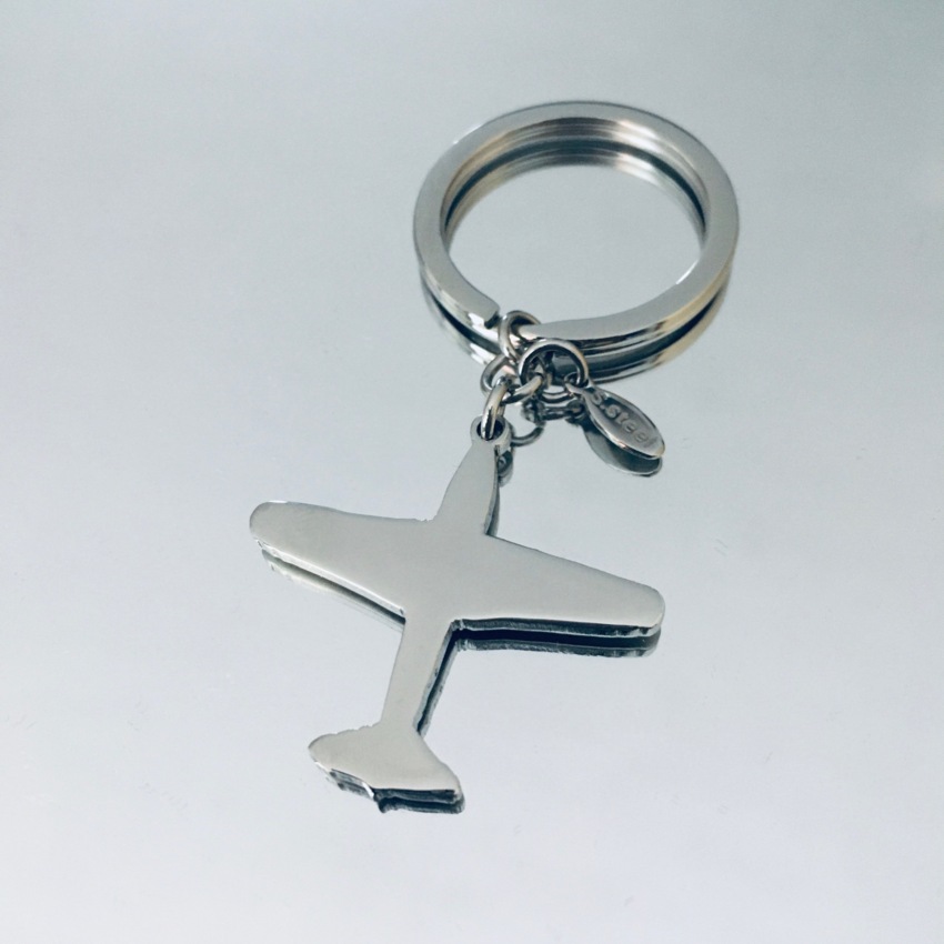 Stainless Steel key ring with customizable airplane  