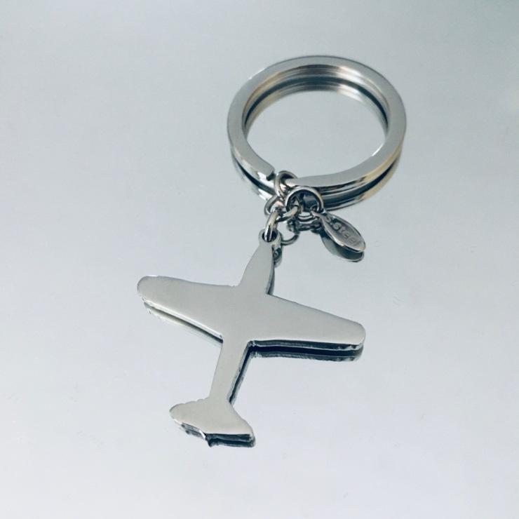 Stainless Steel key ring with customizable airplane
