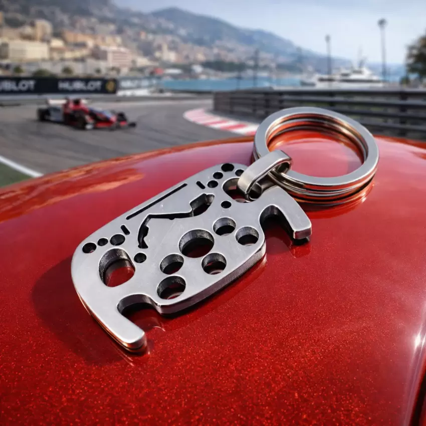 Portachiavi CIRCUITI Motorsport Volante Formula 1 con silhouette circuito Montecarlo in acciaio  