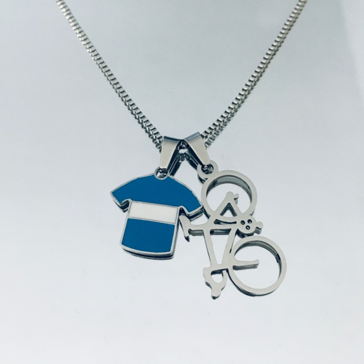 Necklace with "Campionissimo" t-shirt and stainless steel racing bike