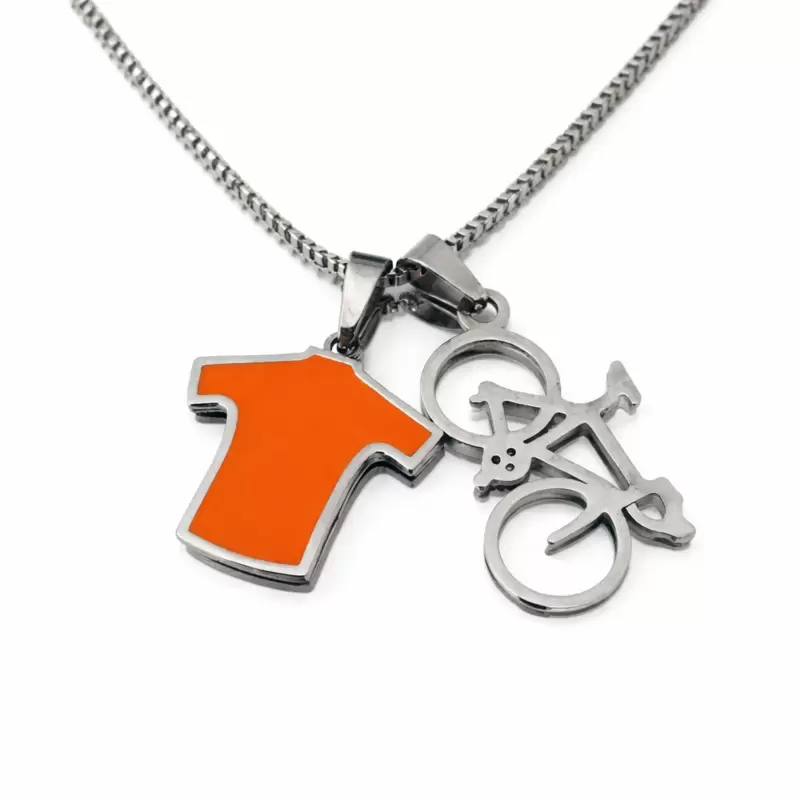 Collana maglia orange e bici da corsa in acciaio