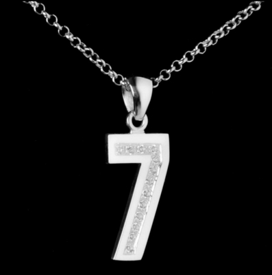 Ciondolo numero 7(sette) in argento 925 e zirconi 