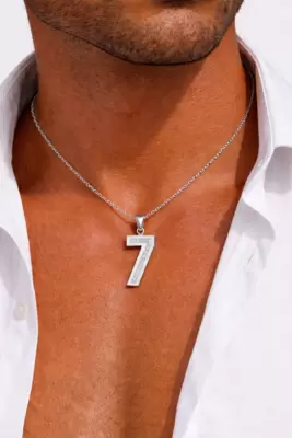 Ciondolo numero 7(sette) in argento 925 e zirconi 