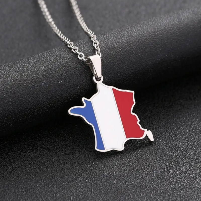 Collana con ciondolo Francia in acciaio smaltato