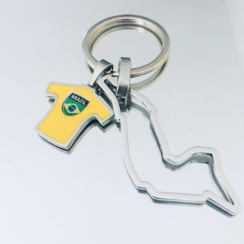 Schlüsselanhänger "Ayrton" aus Stahl mit Imola-Rennstrecke und Brasilien-Trikot