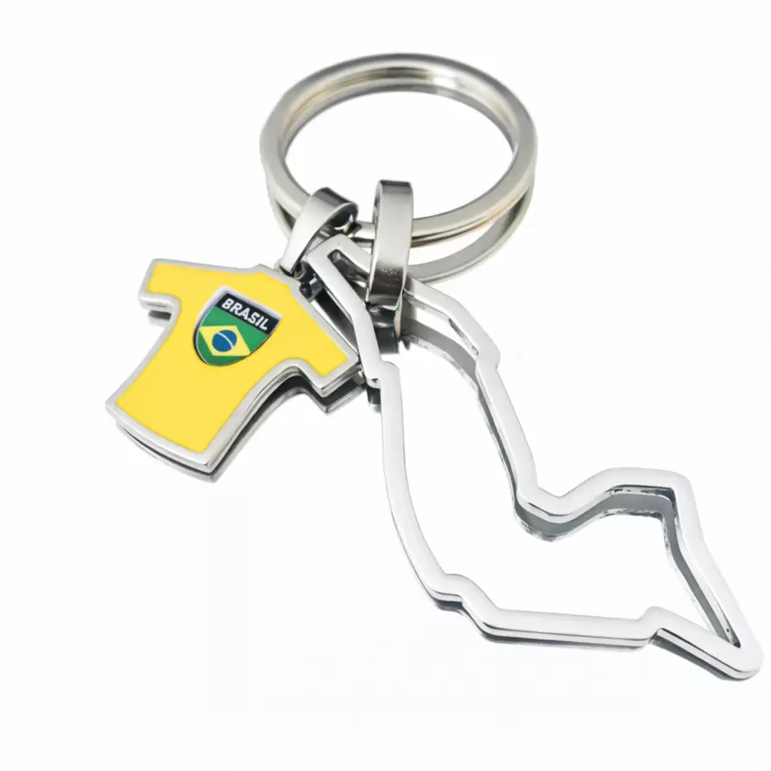 Portachiavi in acciaio “Ayrton” con circuito di Imola e maglia Brasile  