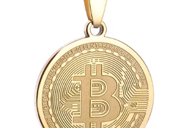 Collana Medaglia Moneta Bitcoin in acciaio placcato oro 