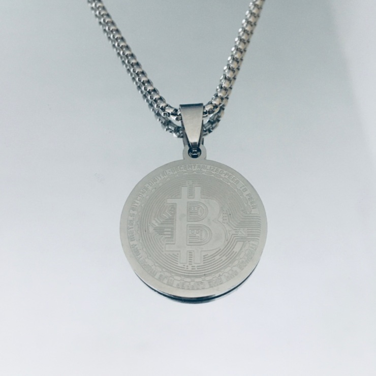 Collana Medaglia Moneta Bitcoin in acciaio