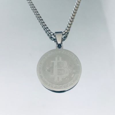 Collana Medaglia Moneta Bitcoin in acciaio 