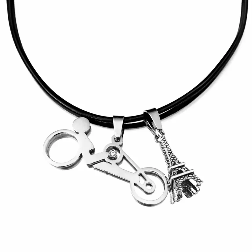 Collana Tour Eiffel e handbike in acciaio con diamante  