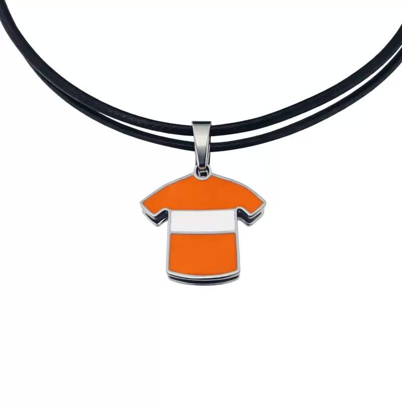 Collectible cycling: White orange mesh pendant in stainless steel
