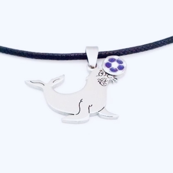 Marco Nappi "La Foca Monaca" Stainless Steel Pendant with White and Purple Enamelled Soccer Ball