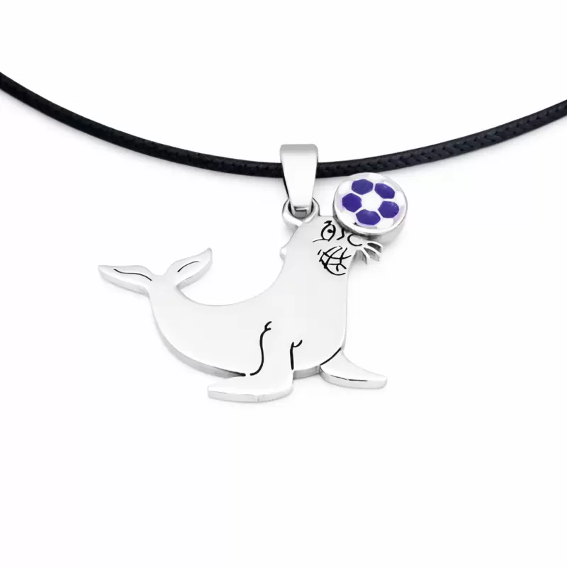 Marco Nappi Stahlanh&auml;nger "La Foca Monaca" mit wei&szlig; und lila emailliertem Fu&szlig;ball