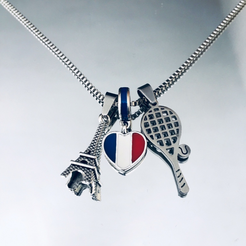 I LOVE PARIS 2024 Halskette mit Tour Eiffel,Frankreich Flagge Herz,Tennisschläger