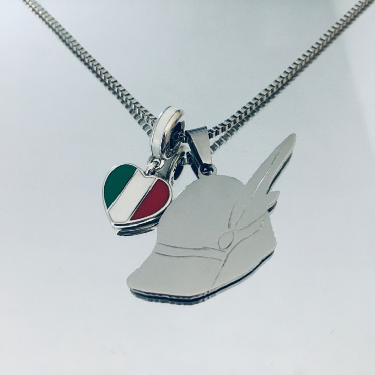 I LOVE ALPINI necklace in stainless steel with hat and tricolor heart charm