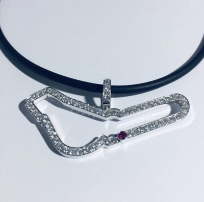 Rubber choker with Monza circuit in 925 silver and zircons 