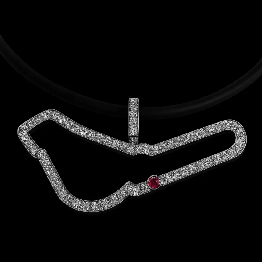 Rubber choker with Monza circuit in 925 silver and zircons  