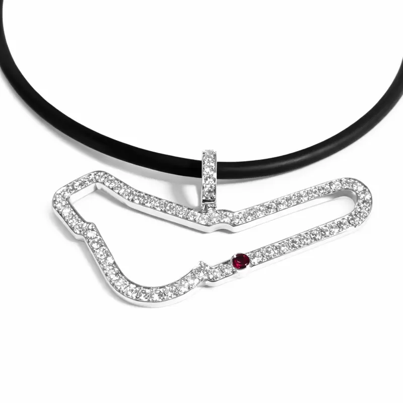 Girocollo in caucci&ugrave; con circuito di Monza in argento 925 e zirconi