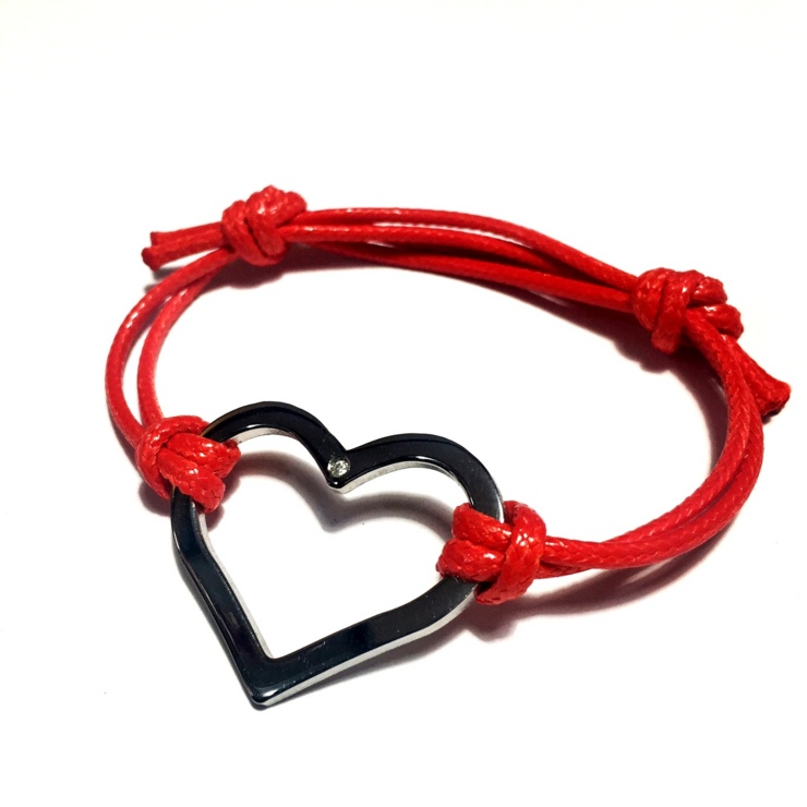 Bracciale cuore in acciaio con diamante 