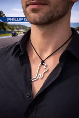 Pendente do circuito de Phillip Island em aço com diamante no início 