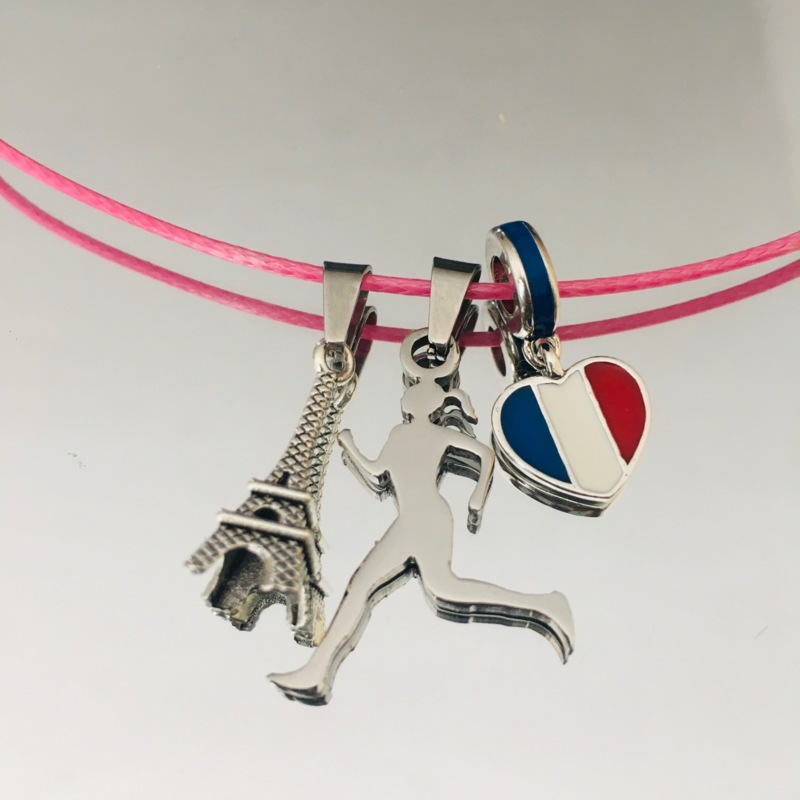 Collana charms Paris 2024 Tour Eiffel,Runner girl,Cuore bandiera francese in acciaio