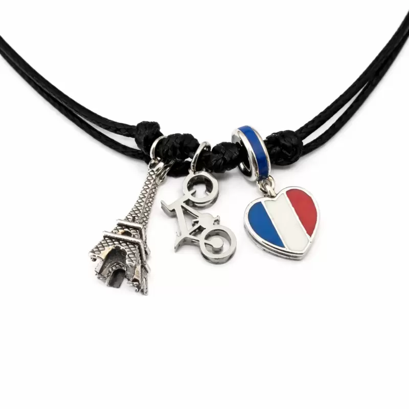 Collana con Tour Eiffel,Mountain Bike,cuore con bandiera francese in acciaio