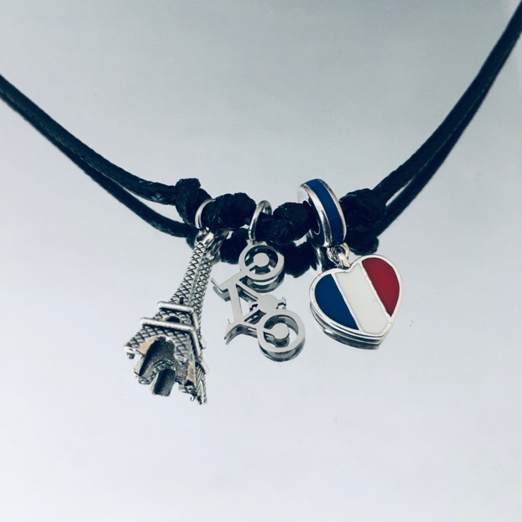 Collana con Tour Eiffel,Mountain Bike,cuore con bandiera francese in acciaio
