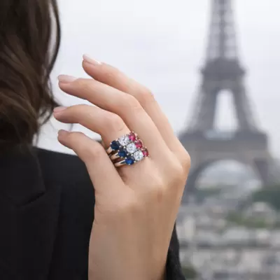 Anillo tres trilogía en plata 925 con circonitas bandera de Francia 