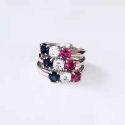 Anello Three Trilogy Parigi 2024 in argento 925 con zirconi bandiera francese  