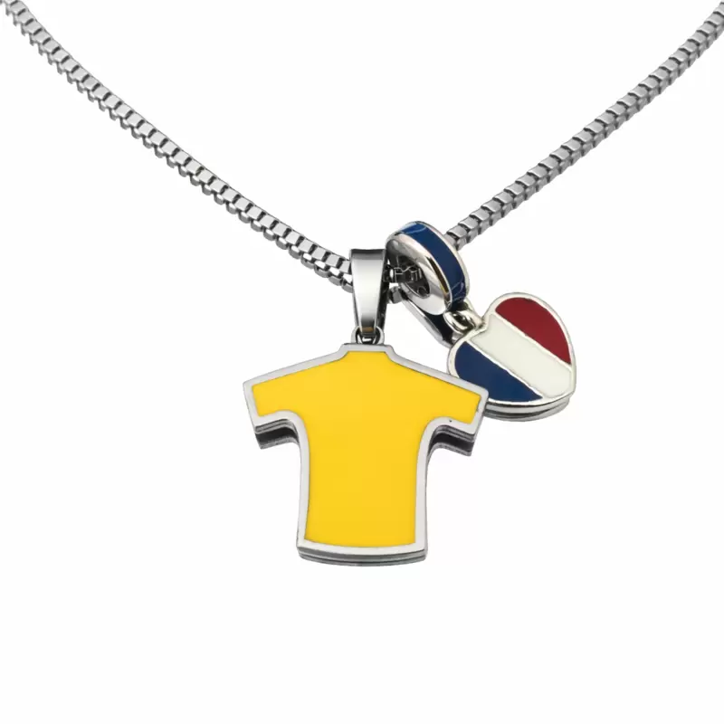 Pendentif maille jaune avec coeur couleur drapeau fran&ccedil;ais en acier