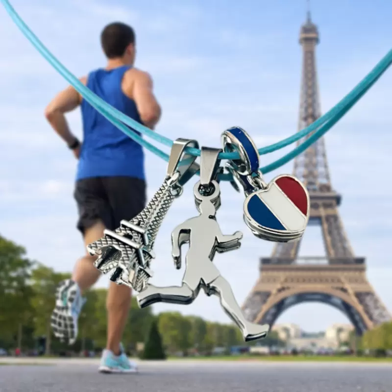 Collier charms Tour Eiffel,Runner,drapeau fran&ccedil;ais coeur en acier