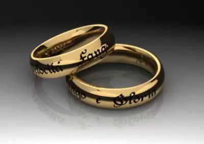 Anillos de boda CIRCUITI de oro 750 con grabado láser exterior e interior 