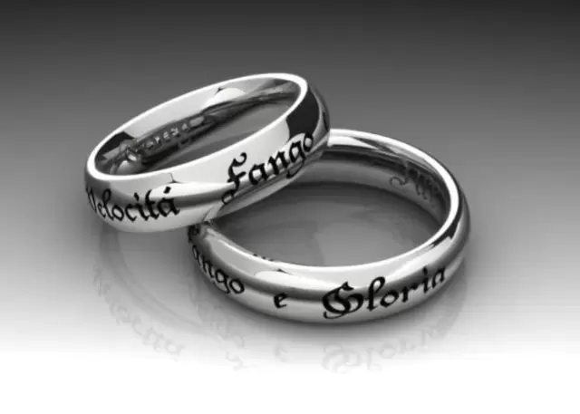 Anillos de boda CIRCUITI de oro 750 con grabado láser exterior e interior  