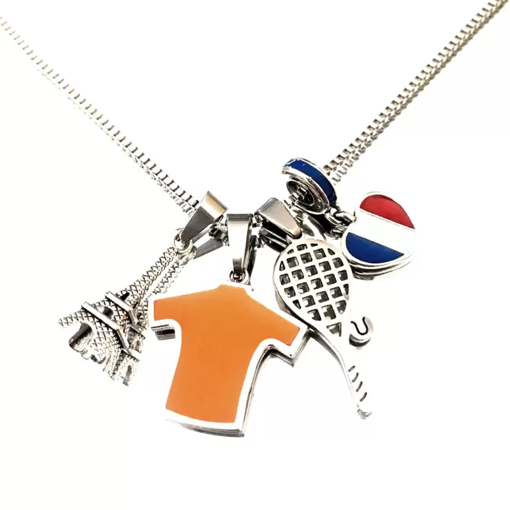 Roland Garros orange stainless steel tennis charms necklace