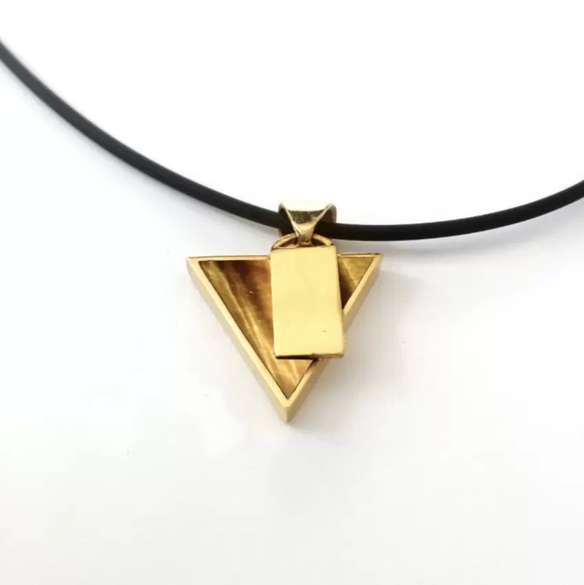 925 Sterling Silber Gold Dreieck Anhänger Halskette in Tigerauge  