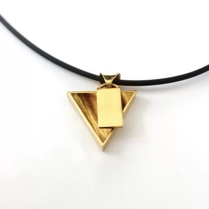 925 Sterling Silber Gold Dreieck Anhänger Halskette in Tigerauge