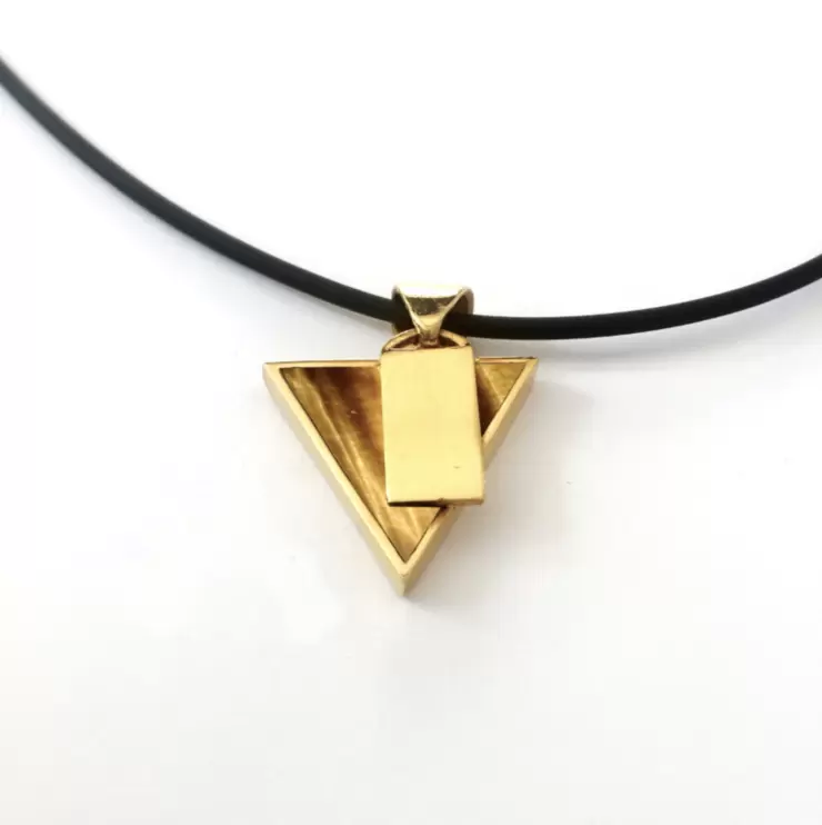 925 Sterling Silber Gold Dreieck Anhänger Halskette in Tigerauge