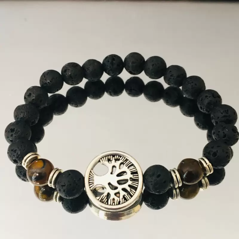 Bracciale elastico Albero della Vita,pietra lavica,occhio di tigre