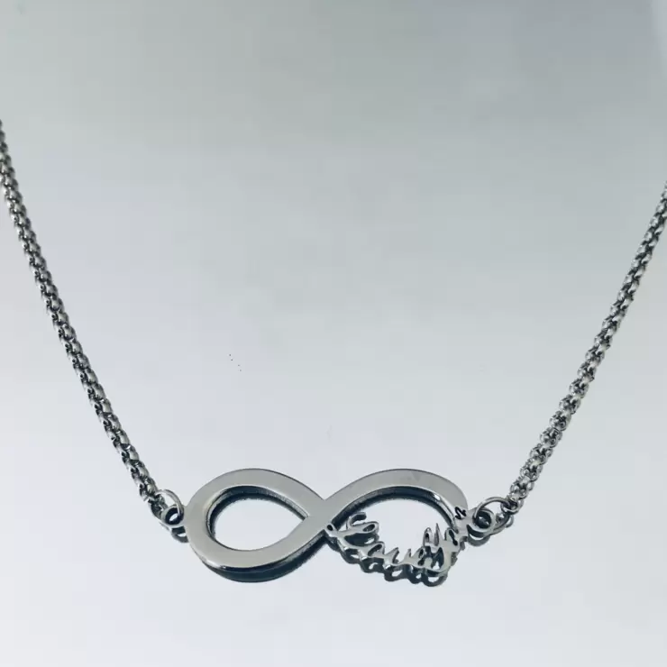 Collana simbolo infinito Love You in acciaio personalizzabile