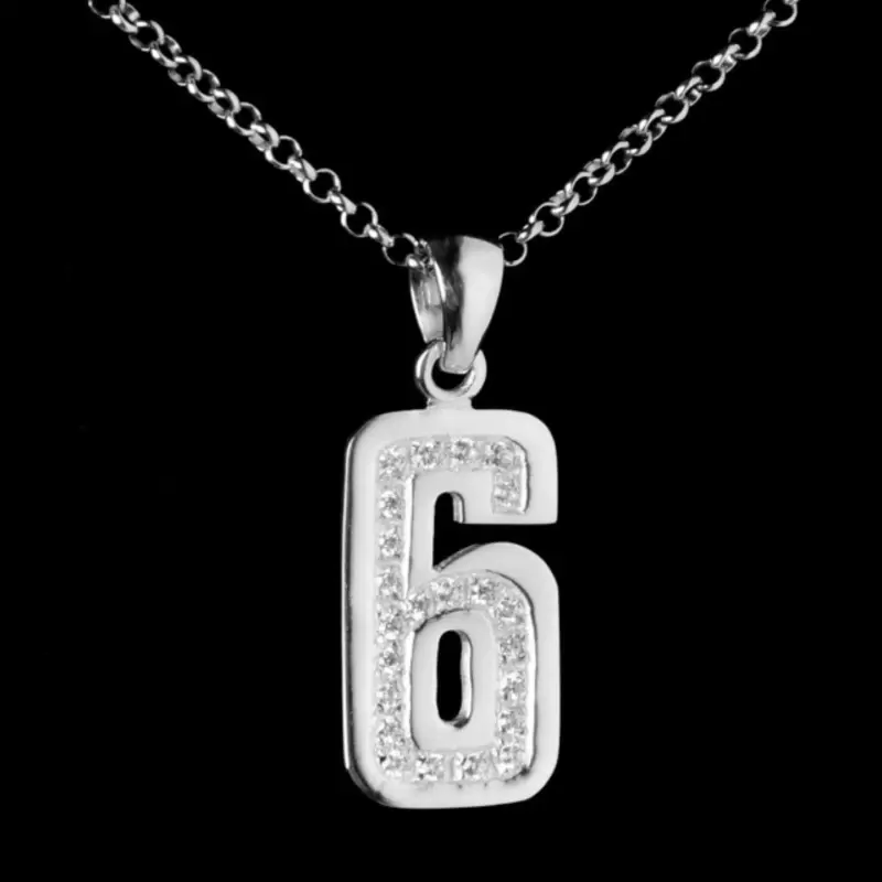 Ciondolo numero 6 in argento 925 e zirconi