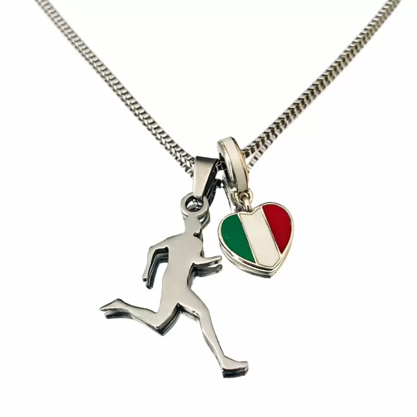 Collana atletica leggera  l'Italia ci mette il cuore  personalizzabile in acciaio  