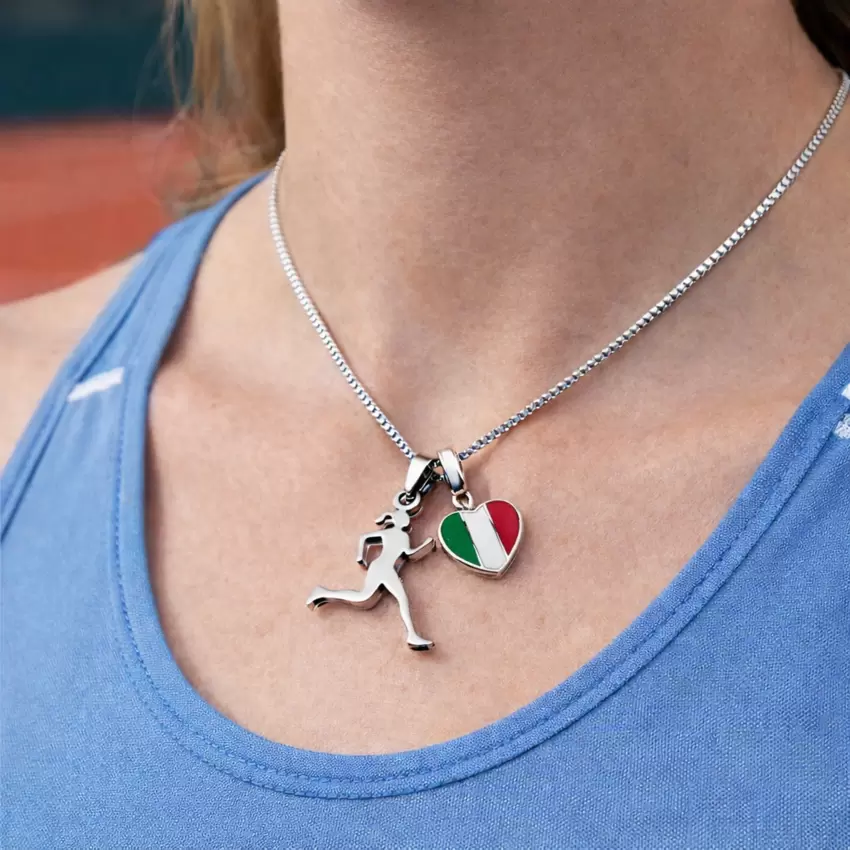 Collana atletica leggera  l'Italia femminile ci mette il cuore  personalizzabile in acciaio  