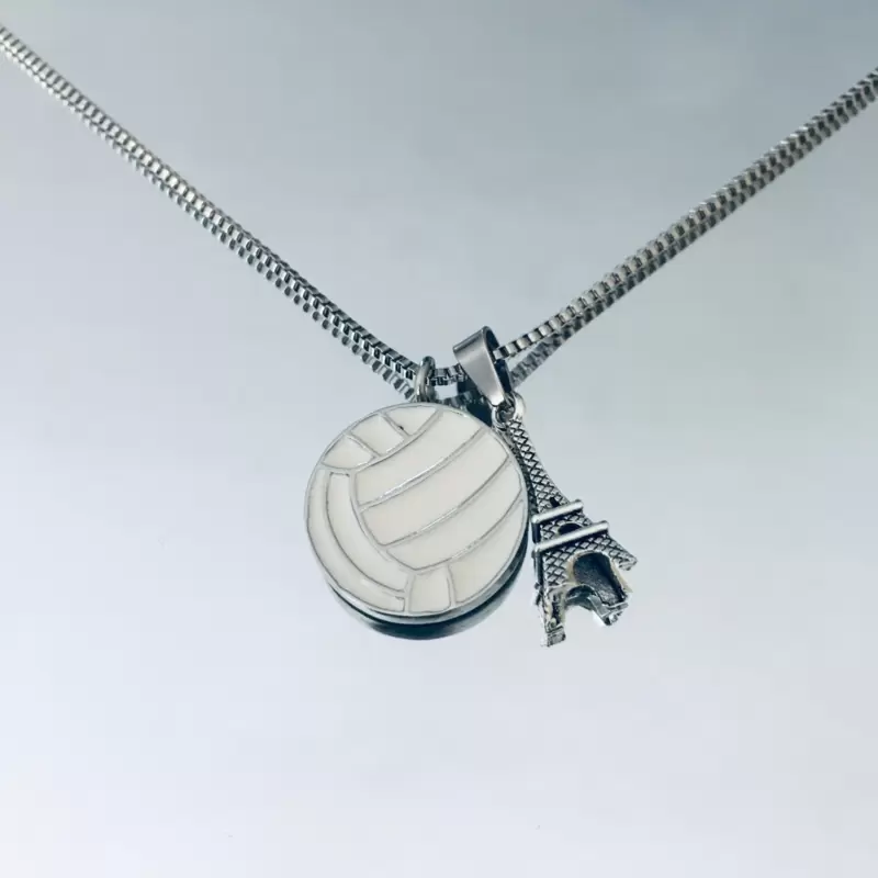 Collana con Tour Eiffel e pallone da pallavolo in acciaio