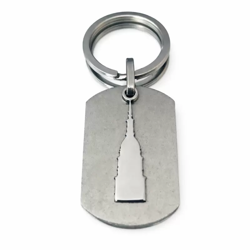 Customizable keychain plate with dome San Gaudenzio city of Novara stainless steel