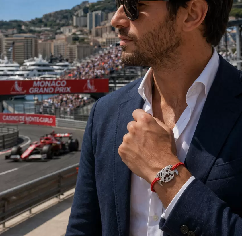 Bracciale Volante Formula 1 personalizzabile in acciaio con silhouette circuito di Montecarlo e diamante naturale  