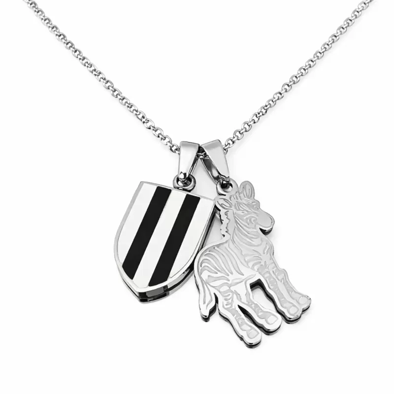 Collana charms scudetto bianco nero e zebra in acciaio
