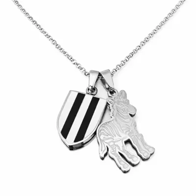 Collana charms scudetto bianco nero e zebra in acciaio 
