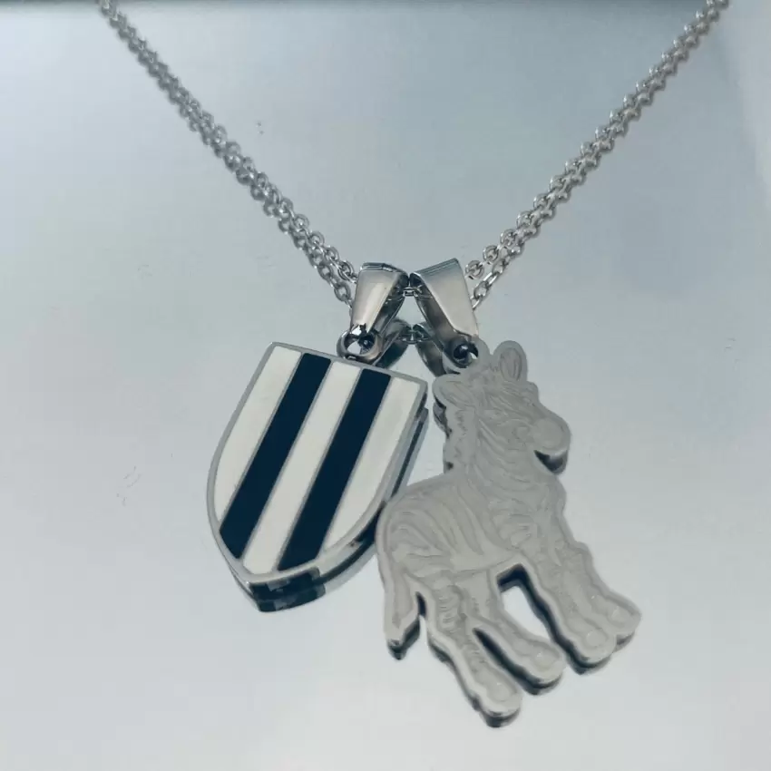 Black white shield and zebra stainless steel charms necklace  