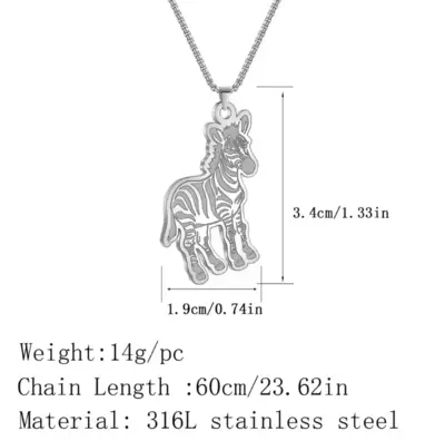 Black white shield and zebra stainless steel charms necklace 